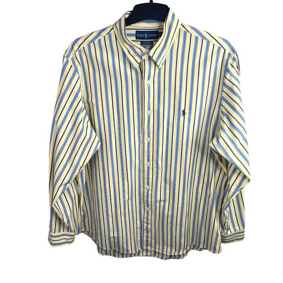 Ralph Lauren Custom Fit Yellow & Blue Striped Button-Down Shirt - Picture 8 of 9